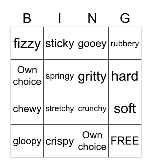 Getting the Food Feels Bingo Card