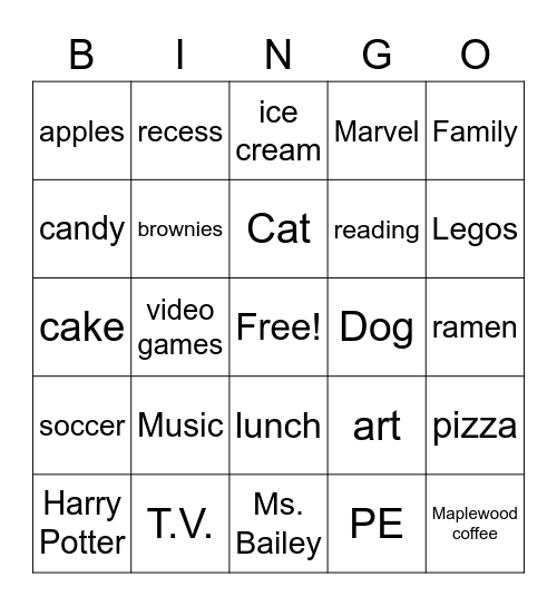 B1 Bingo Card