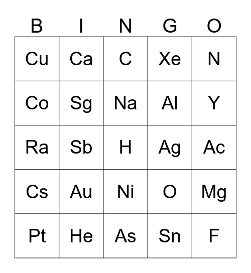 Element Bingo Card