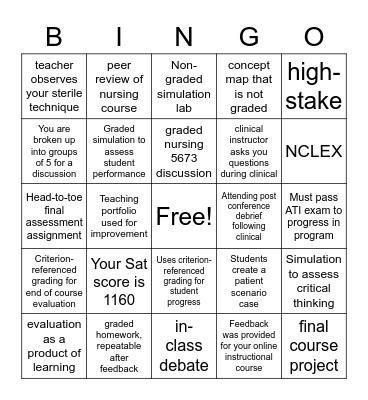 Summative & Formative Bingo Card