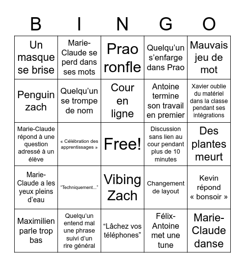 Classe SÉ Havre-Jeunesse Bingo Card