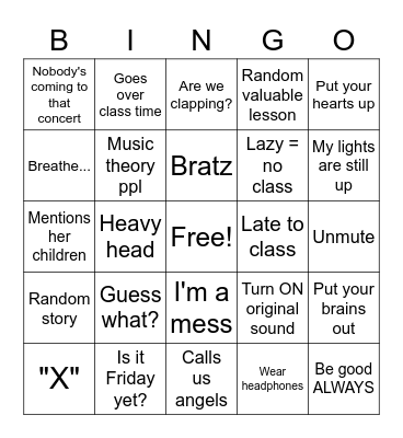 B Bingo Card