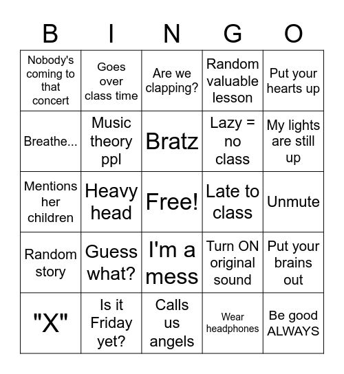 B Bingo Card