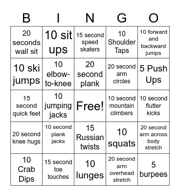 Fitness Fun! Bingo Card