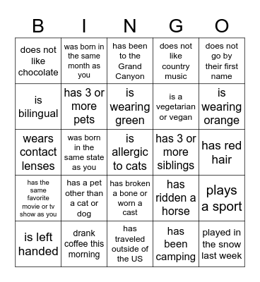Find Someone Who... Bingo Card