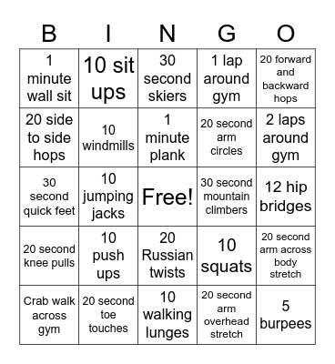 Fitness Fun! Bingo Card