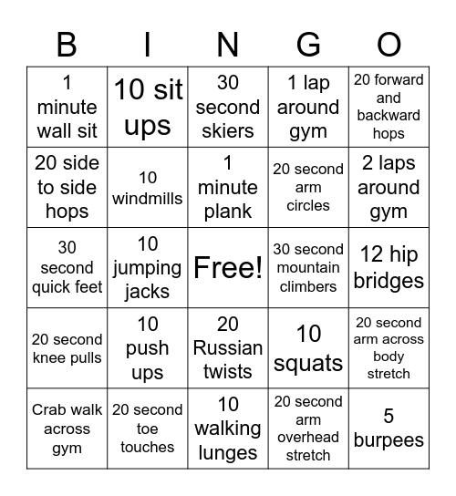 Fitness Fun! Bingo Card