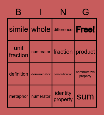 Vocabulary Bingo Card