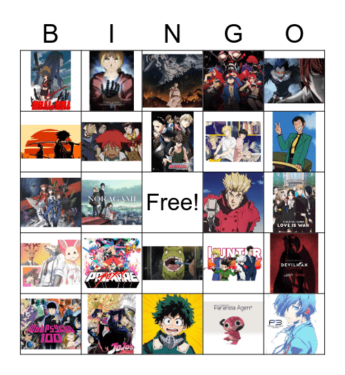 Anime Bingo Card