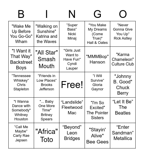 SIDES Music Bingo Card