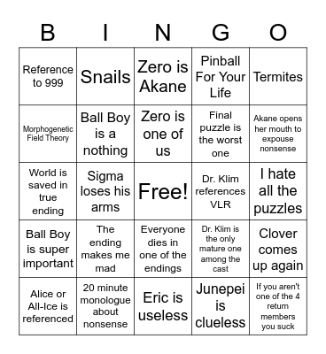 ZTD Bingo Card