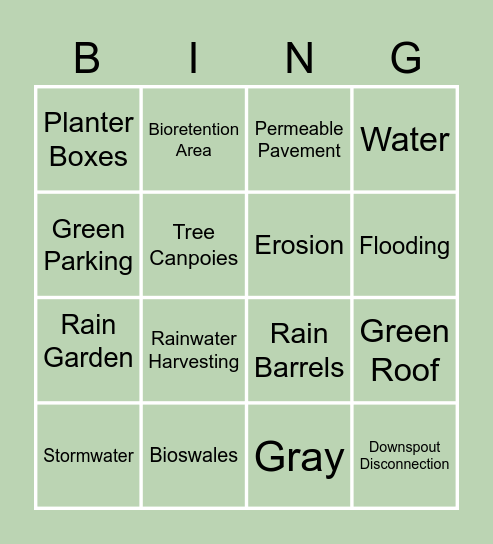Green Infrastructure Bingo Card