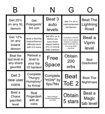 GD Bingo Card