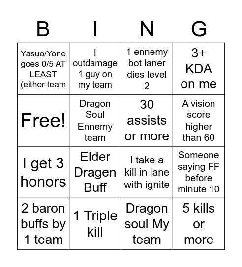 League of Legends Bingo! Bingo Card