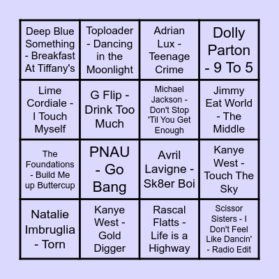 Prince Music Bingo #2 Bingo Card