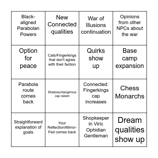 Parabolan War Bingo Card