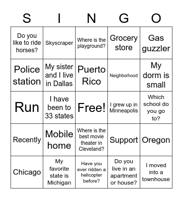 Unit 4 Signo Bingo Card