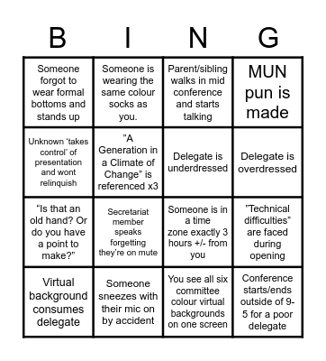LIMUN: HS V Bingo card Bingo Card