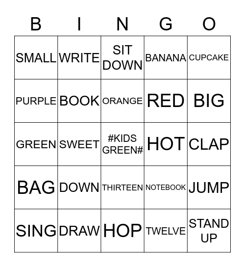 KIDS GREEN Bingo Card