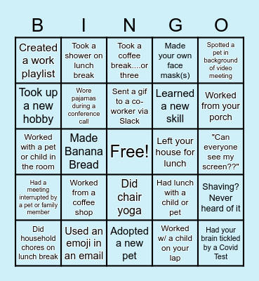 Remote Work Bingo Card