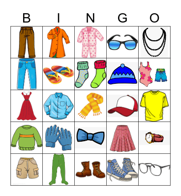 CLOTHES Bingo Card