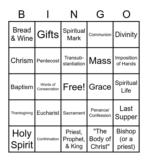 Sacrament Bingo Card