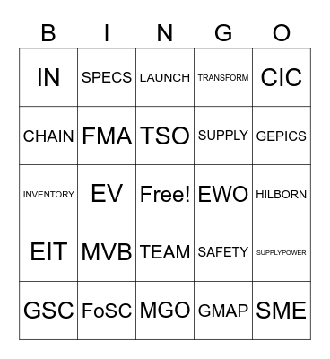 Team Hilborn Bingo Card