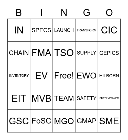 Team Hilborn Bingo Card