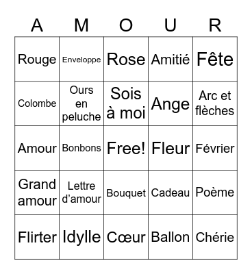 French Honors Valentine's Bingo Card