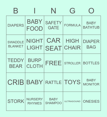Virtual Baby Shower Bingo Card