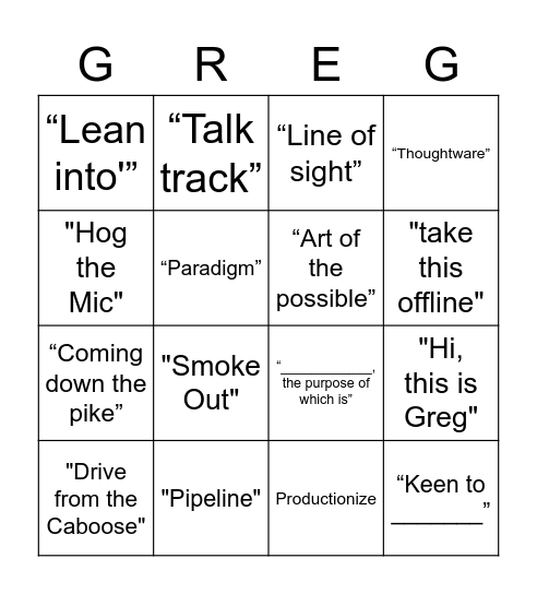 Greg Bingo Card