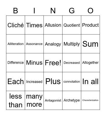 Vocabulary Bingo Card