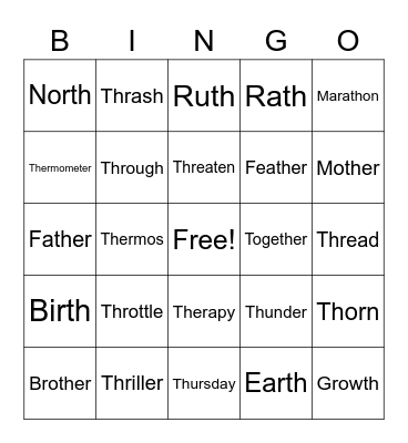 /th/ and /r/ Bingo Card