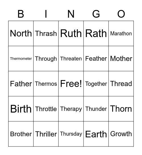 /th/ and /r/ Bingo Card