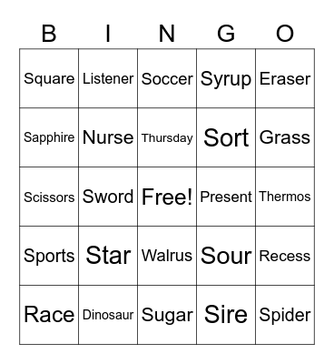 /r/ and /s/ Bingo Card