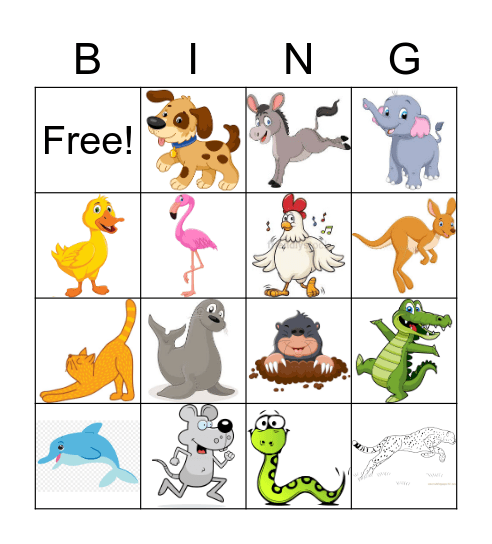 Animal Action Bingo Card