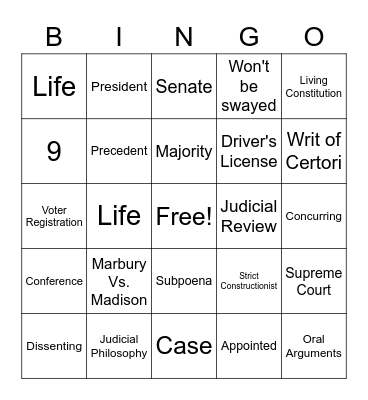 Supreme Court Review Bingo Card