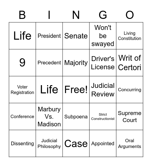 Supreme Court Review Bingo Card