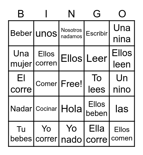 Vocabulario Español Bingo Card