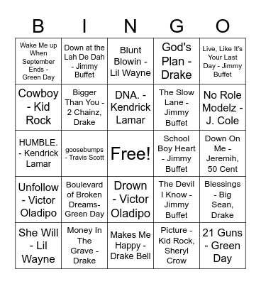 MUSIC Bingo Card