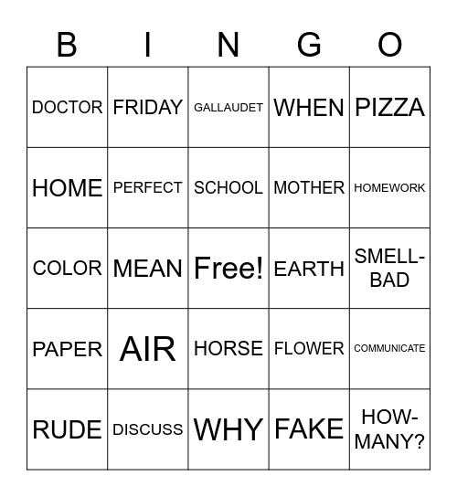 ASL Bingo Card