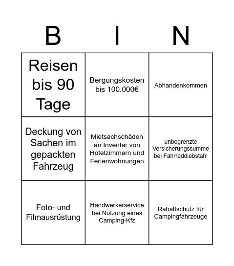 Freizeit-Bingo Card
