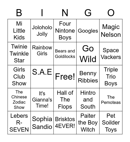 Conware Channel Shows Bingo Card