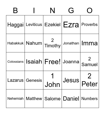 Bible Bingo Card