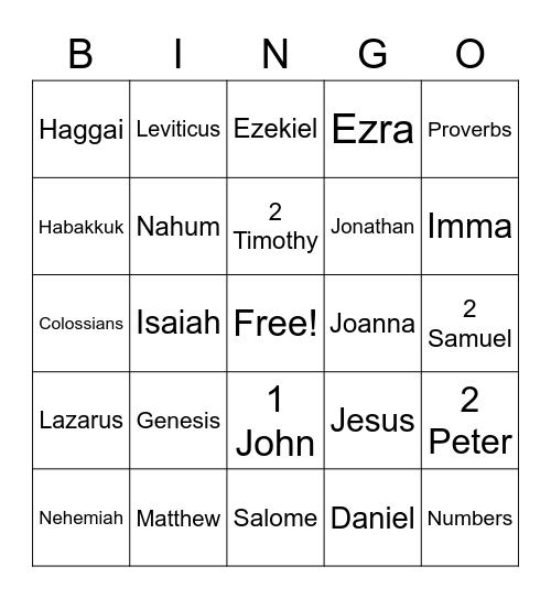 Bible Bingo Card