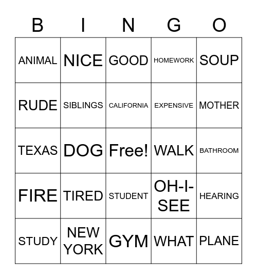 ASL Bingo Card