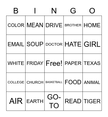 Untitled Bingo Card