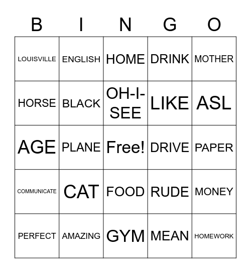 ASL Bingo Card