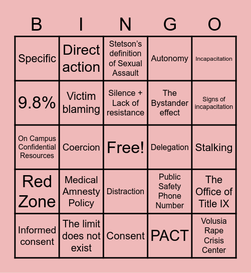 CONSENT BINGO Card