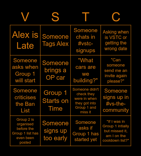 VSTC Bingo Card